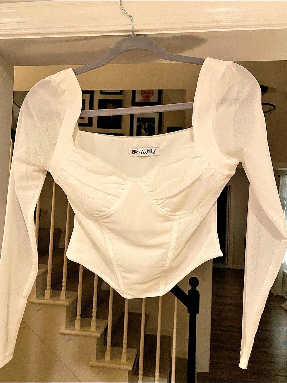 Princess Polly Bruna Long Sleeve Mesh Corset Top White Medium